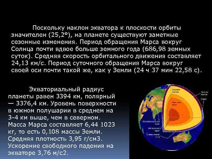   Поскольку наклон экватора к плоскости орбиты значителен (25, 2°), на планете существуют