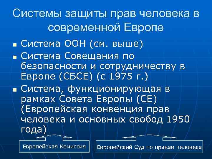 Системы защиты прав человека в современной Европе n  Система ООН (см. выше) n