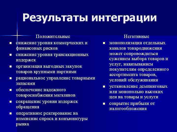 Итоги развития. Положительные и отрицательные последствия интеграции. Позитивные и негативные последствия интеграции. Положительные стороны интеграции. Минусы экономической интеграции.