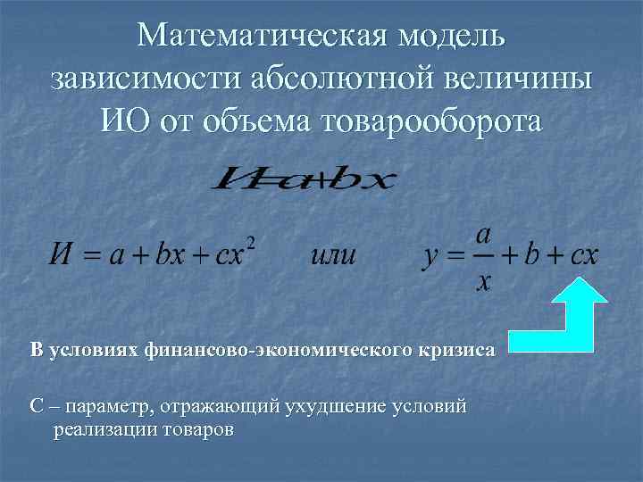  Математическая модель зависимости абсолютной величины ИО от объема товарооборота В условиях финансово-экономического кризиса