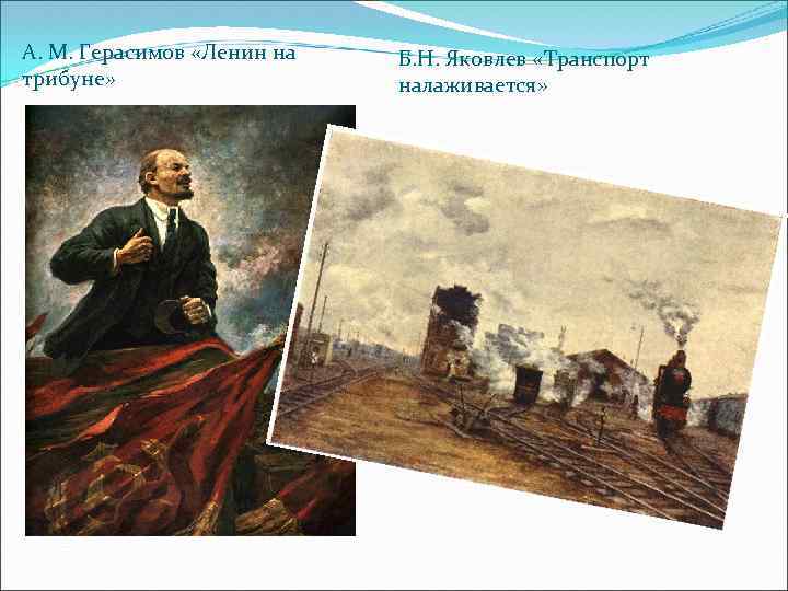 А. М. Герасимов «Ленин на трибуне» Б. Н. Яковлев «Транспорт налаживается» 