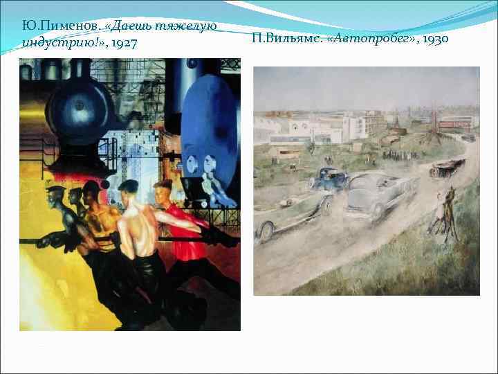 Ю. Пименов. «Даешь тяжелую индустрию!» , 1927 П. Вильямс. «Автопробег» , 1930 