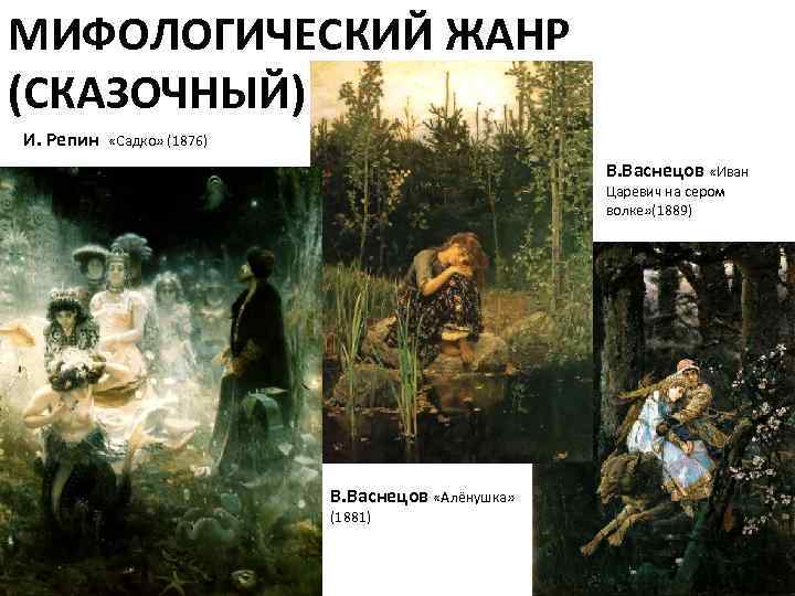 МИФОЛОГИЧЕСКИЙ ЖАНР (СКАЗОЧНЫЙ) И. Репин  «Садко» (1876)     В. Васнецов