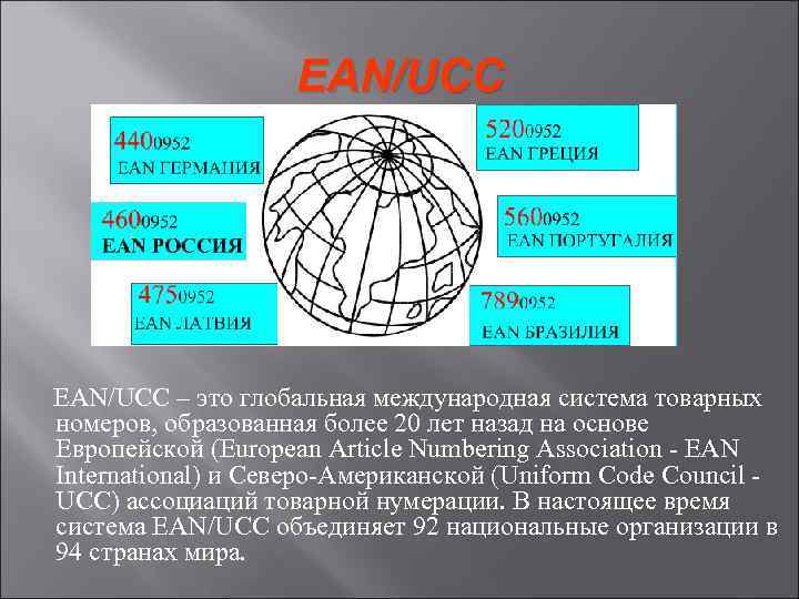     EAN/UCC – это глобальная международная система товарных номеров, образованная более