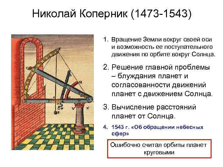 Николай Коперник (1473 -1543)   1. Вращение Земли вокруг своей оси  
