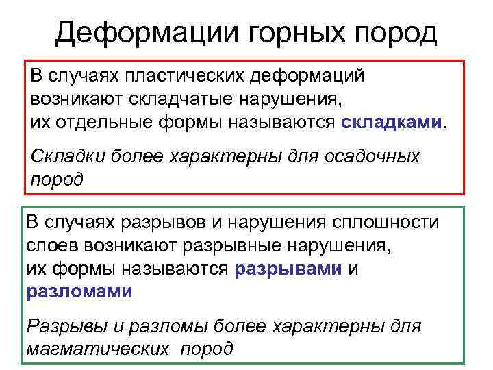  Деформации горных пород В случаях пластических деформаций возникают складчатые нарушения, их отдельные формы