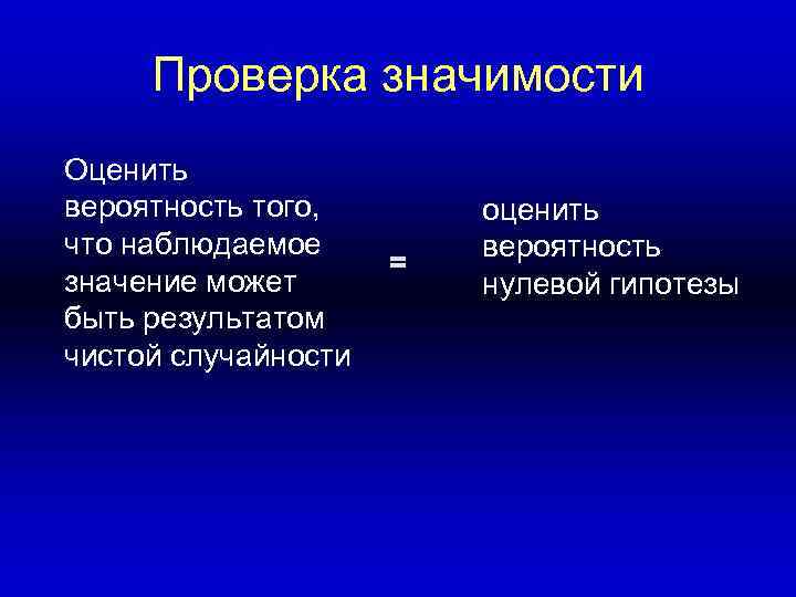  Проверка значимости Оценить вероятность того,   оценить что наблюдаемое   вероятность