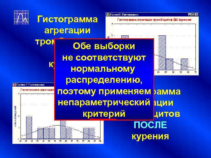 Гистограмма агрегации тромбоцитов Обе выборки ДО соответствуют не курения Гистограмма агрегации тромбоцитов Обе выборки ДО соответствуют не курения