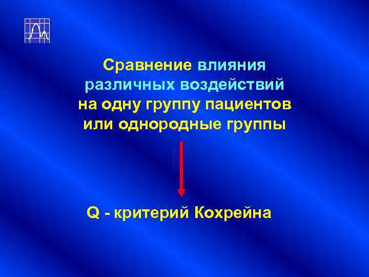 Сравнение влияния различных воздействий на одну группу пациентов или однородные группы Q Сравнение влияния различных воздействий на одну группу пациентов или однородные группы Q