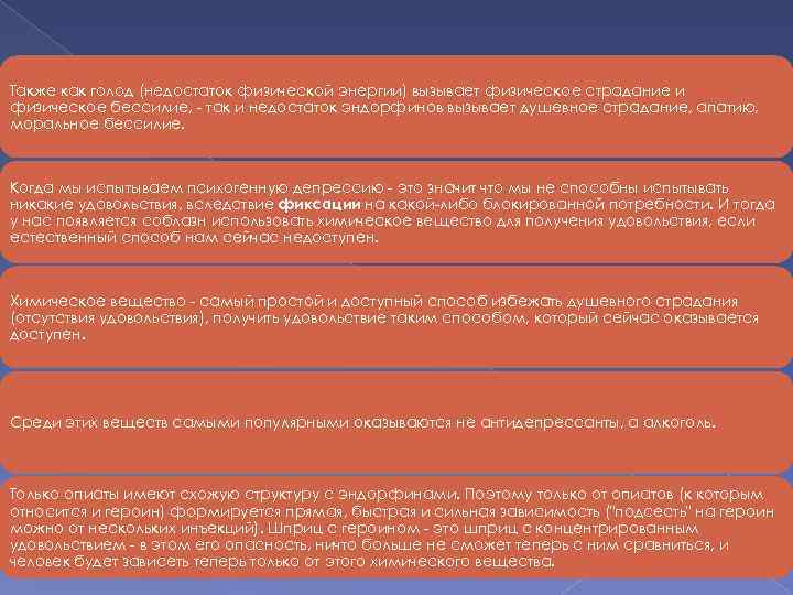 Также как голод (недостаток физической энергии) вызывает физическое страдание и физическое бессилие, - так