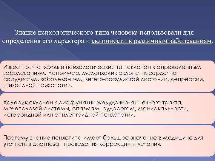  Знание психологического типа человека использовали для определения его характера и склонности к различным