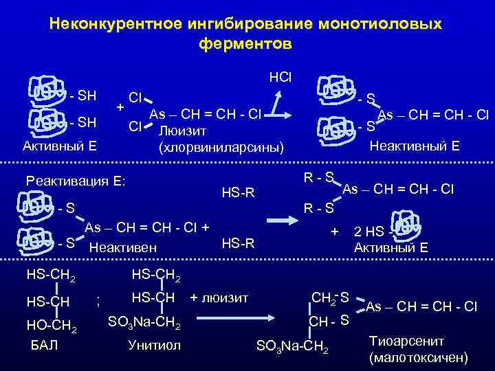 Неконкурентное ингибирование монотиоловых ферментов Неконкурентное ингибирование монотиоловых ферментов