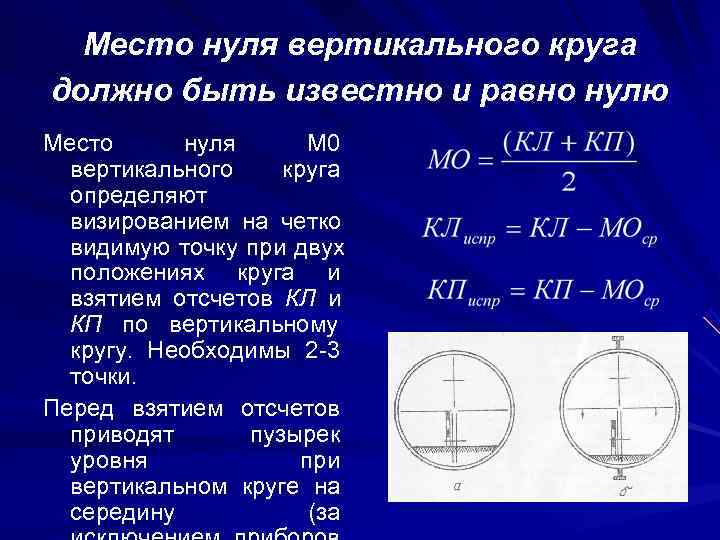  Место нуля вертикального круга должно быть известно и равно нулю Место нуля М