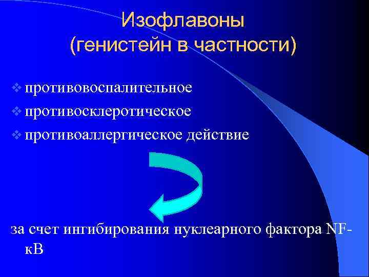 Изофлавоны (генистейн в частности) v противовоспалительное v противосклеротическое v противоаллергическое действие за счет ингибирования