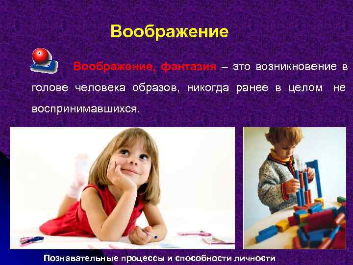    Воображение, фантазия – это возникновение в голове человека образов, никогда ранее