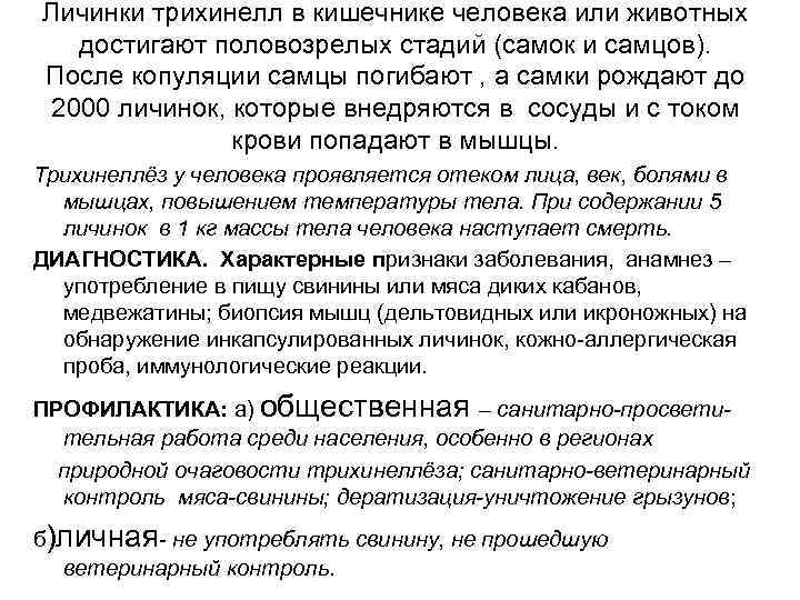 Личинки трихинелл в кишечнике человека или животных достигают половозрелых стадий (самок и самцов). Личинки трихинелл в кишечнике человека или животных достигают половозрелых стадий (самок и самцов).