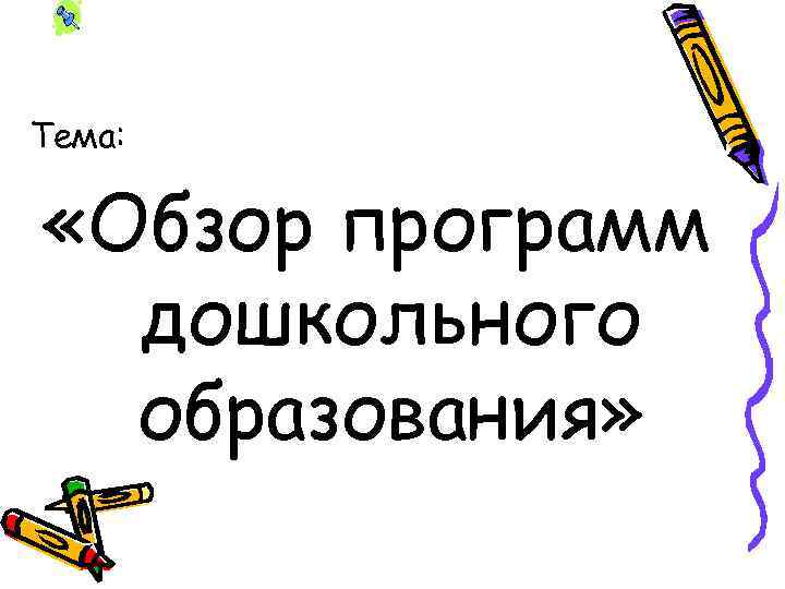 Тема:  «Обзор программ  дошкольного  образования» 