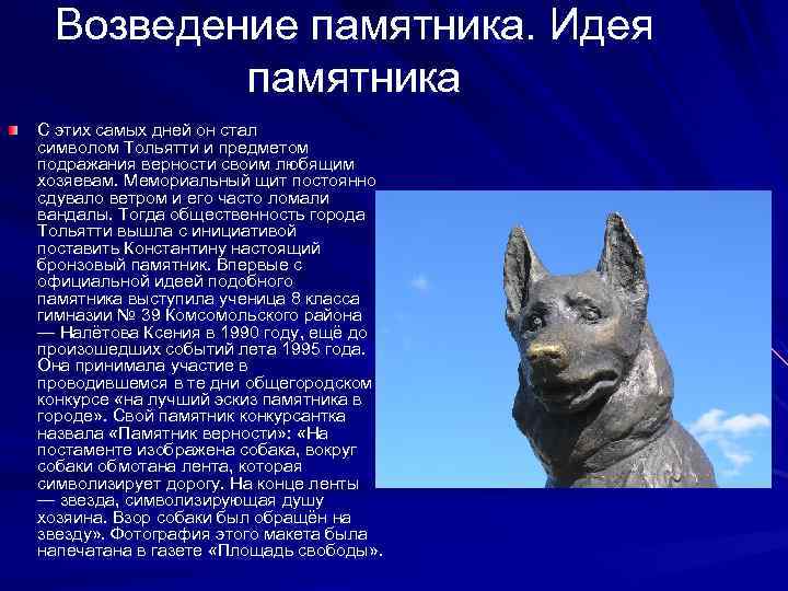  Возведение памятника. Идея  памятника С этих самых дней он стал символом Тольятти