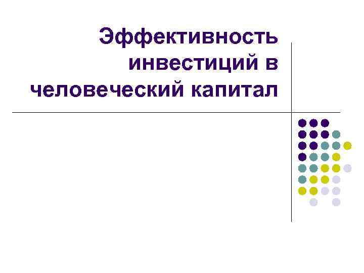 Эффективность инвестиций в человеческий капитал Эффективность инвестиций в человеческий капитал