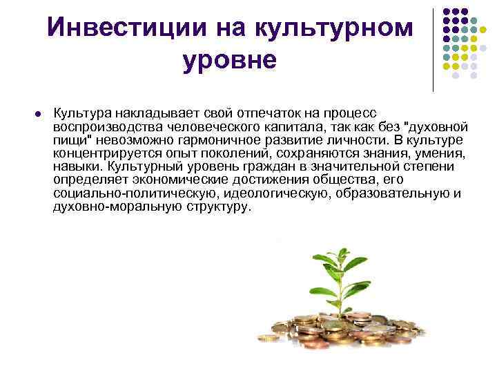 Инвестиции на культурном уровне l Культура накладывает свой отпечаток Инвестиции на культурном уровне l Культура накладывает свой отпечаток