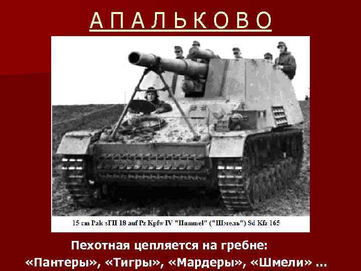 АПАЛЬКОВО Пехотная цепляется на гребне: «Пантеры» , «Тигры» , «Мардеры» , «Шмели» … 