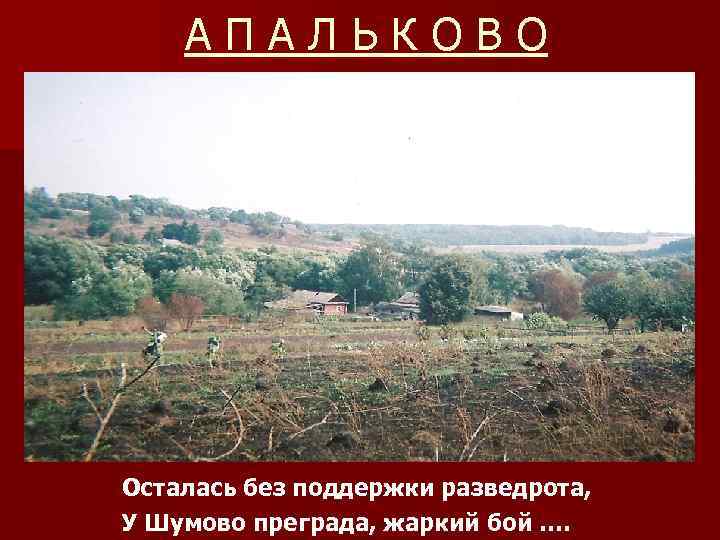 АПАЛЬКОВО Осталась без поддержки разведрота, У Шумово преграда, жаркий бой …. 