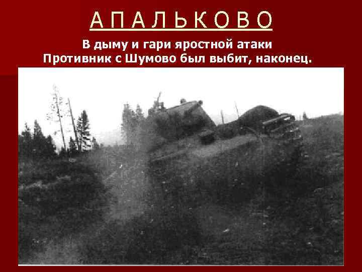 АПАЛЬКОВО В дыму и гари яростной атаки Противник с Шумово был выбит, наконец. 