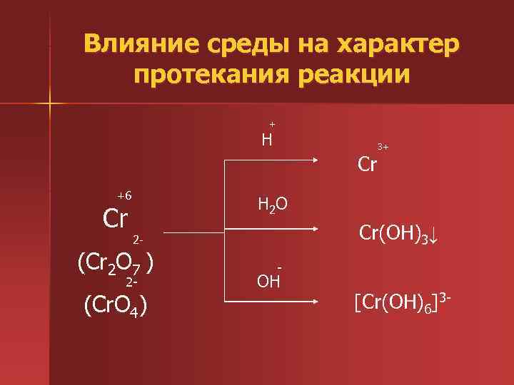 Характер реакции. Влияние реакции среды на характер протекания реакций.. Влияние среды на ОВР. Влияние среды на протекание окислительно-восстановительных реакций. Влияние среды на протекание ОВР.