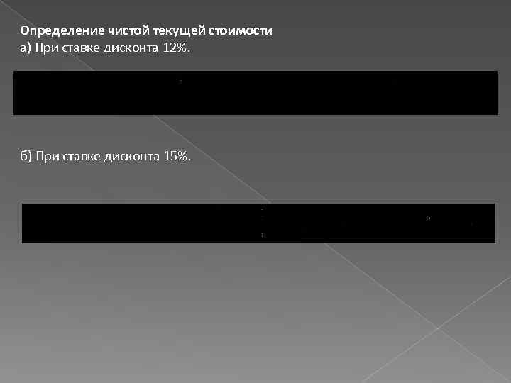 Определение чистой текущей стоимости а) При ставке дисконта 12%. б) При ставке дисконта 15%.