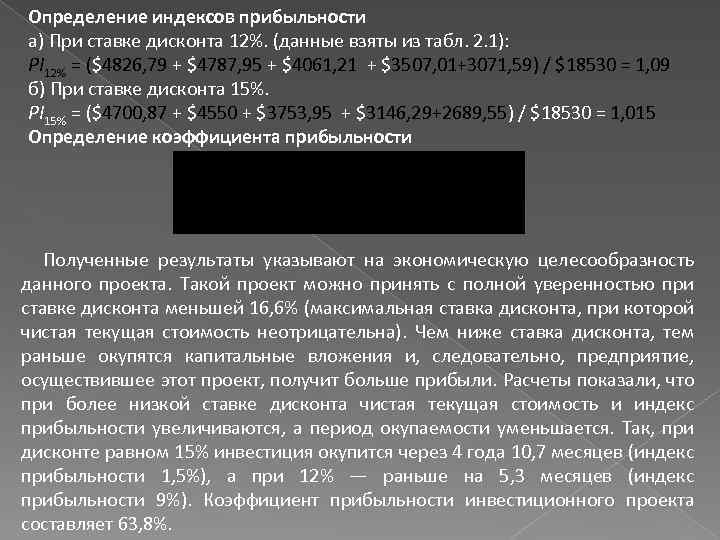 Определение индексов прибыльности а) При ставке дисконта 12%. (данные взяты из табл. 2. 1):