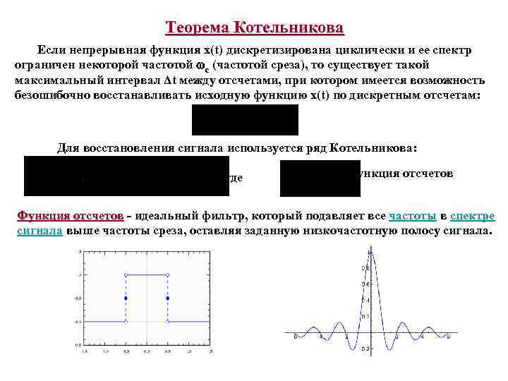 Котельников теорема. Функция отсчетов в теореме Котельникова. Теорема Котельникова для сигналов с ограниченным спектром. Квантование сигнала теорема Котельникова. Спектр сигнала теорема Котельникова.