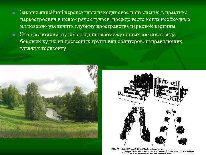 n n Законы линейной перспективы находят свое применение в практике паркостроения в целом ряде