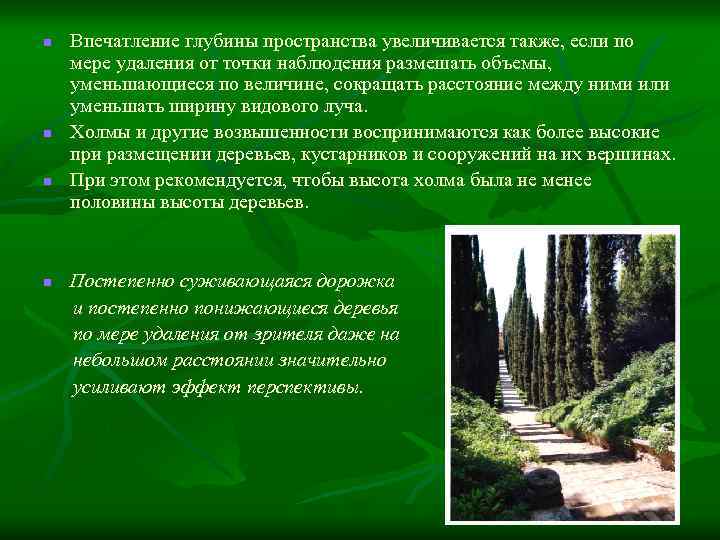 Также увеличение. Цель создания парков. Цель создания скверов. Особенности глубины пространства. Цель создания парка Боше.