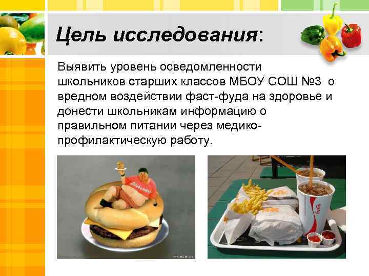 Цель исследования: Выявить уровень осведомленности школьников старших классов МБОУ СОШ № 3 о вредном