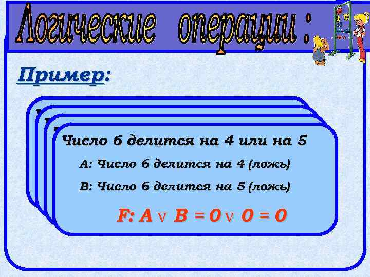 Пример: Число 6 делится на 2 или на 3 Число 6 делится на 2