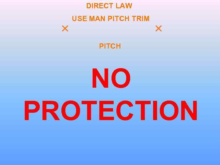 DIRECT LAW USE MAN PITCH TRIM PITCH NO PROTECTION 