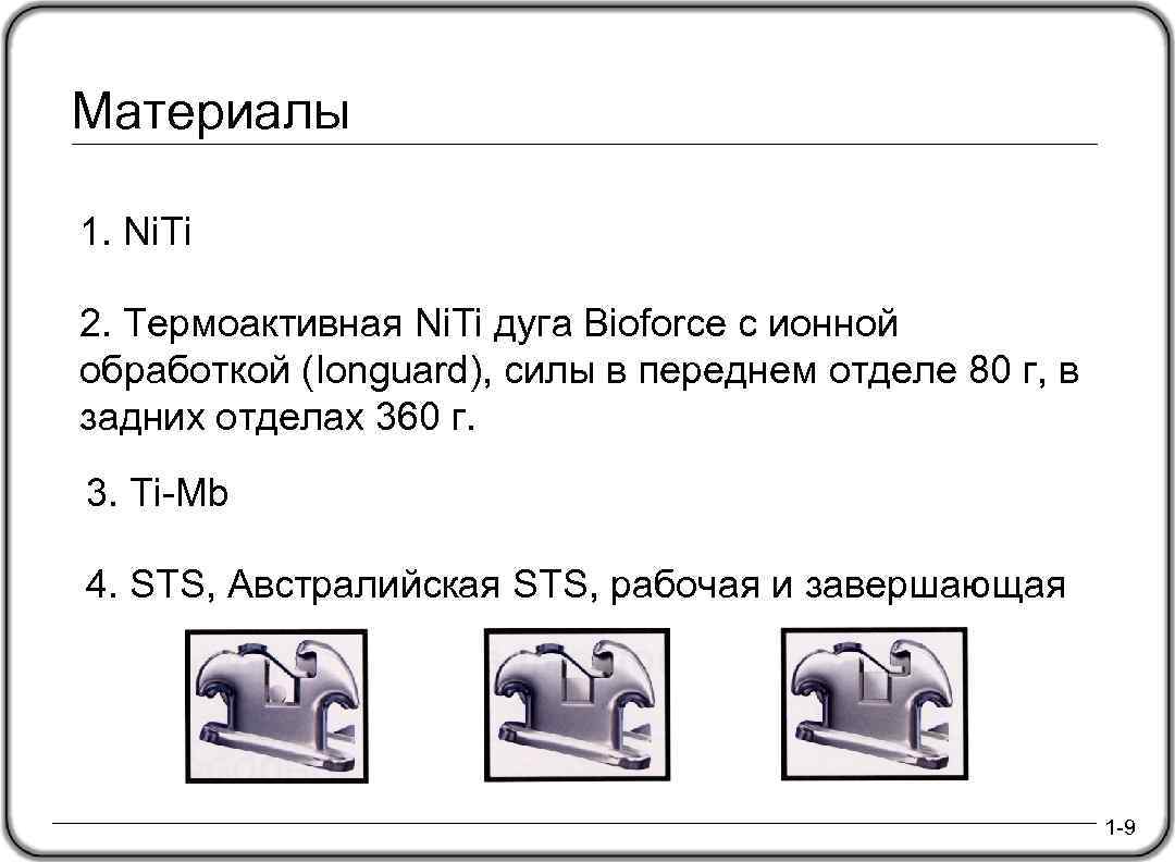 Материалы 1. Ni. Ti 2. Термоактивная Ni. Ti дуга Bioforce с ионной обработкой (Ionguard),