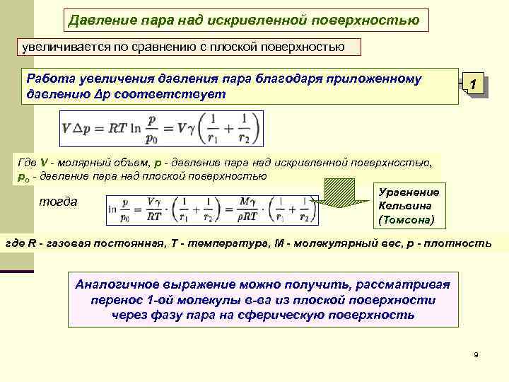  Давление пара над искривленной поверхностью увеличивается по сравнению с плоской поверхностью Работа увеличения