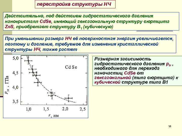 перестройка структуры НЧ Действительно, под действием гидростатического давления нанокристалл Cd. Se, имеющий гексагональную структуру