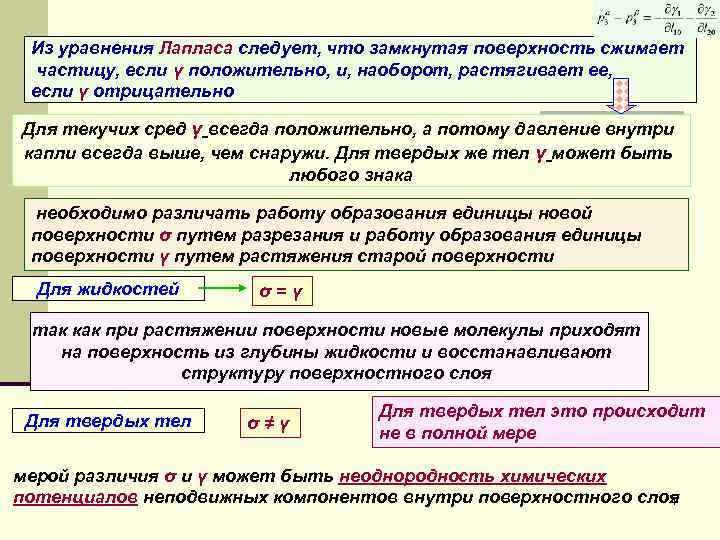 Из уравнения Лапласа следует, что замкнутая поверхность сжимает частицу, если γ положительно, и, наоборот,