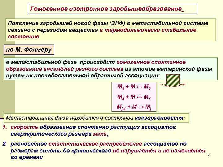 Гомогенное изотропное зародышеобразование Появление зародышей новой фазы (ЗНФ) в метастабильной системе связано с переходом