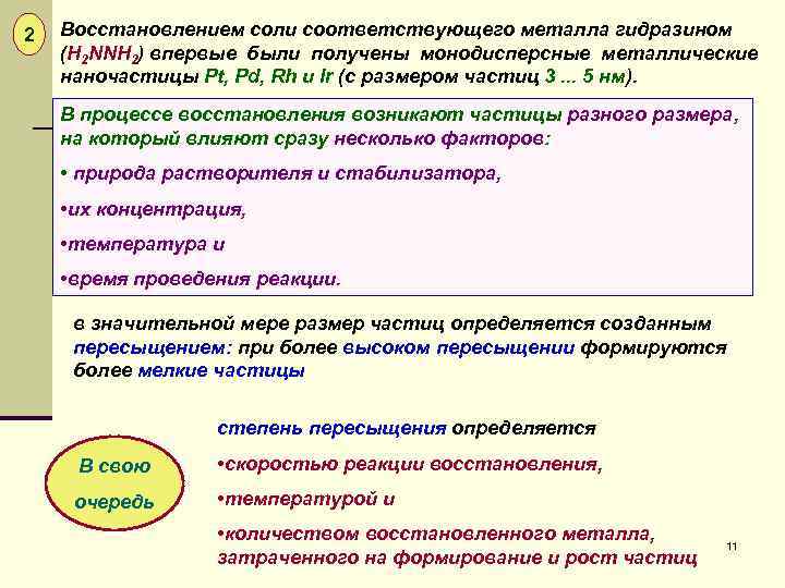 2 Восстановлением соли соответствующего металла гидразином (H 2 NNH 2) впервые были получены монодисперсные