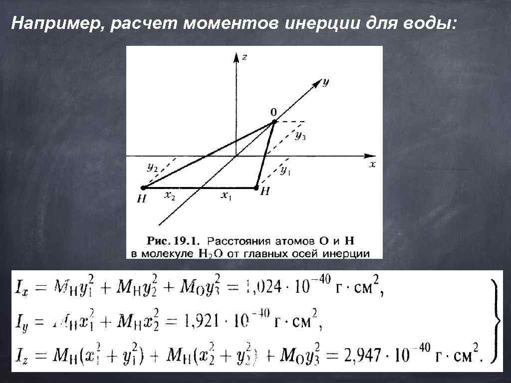 Например, расчет моментов инерции для воды: 