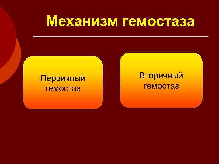  Механизм гемостаза  Первичный  Вторичный  гемостаз 