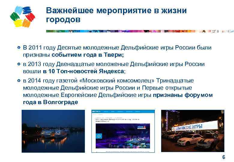 Важнейшее мероприятие в жизни городов В 2011 году Десятые молодежные Дельфийские игры России были