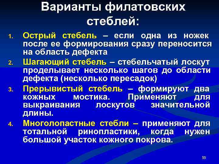   Варианты филатовских    стеблей: 1.  Острый стебель – если