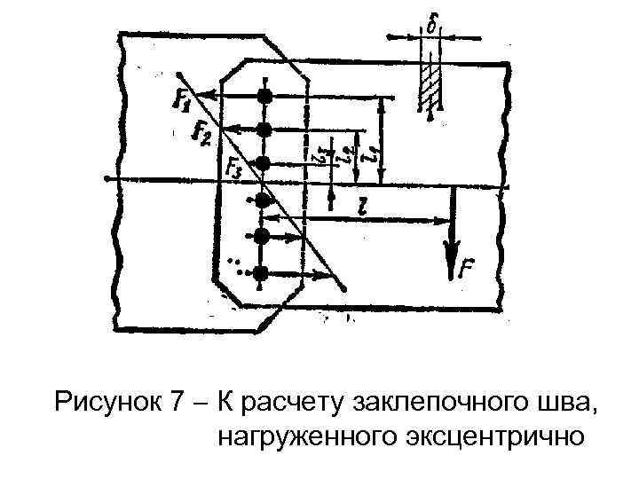 Рисунок 7  К расчету заклепочного шва,   нагруженного эксцентрично 