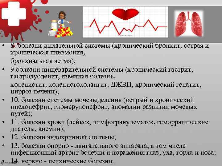  • 8. болезни дыхательной системы (хронический бронхит, острая и  хроническая пневмония, 