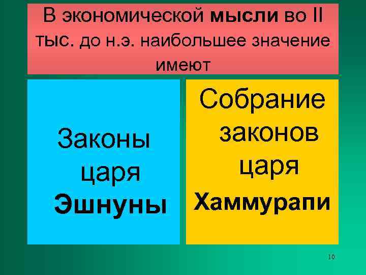  В экономической мысли во II тыс. до н. э. наибольшее значение  