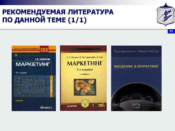 РЕКОМЕНДУЕМАЯ ЛИТЕРАТУРА ПО ДАННОЙ ТЕМЕ (1/1) 71 